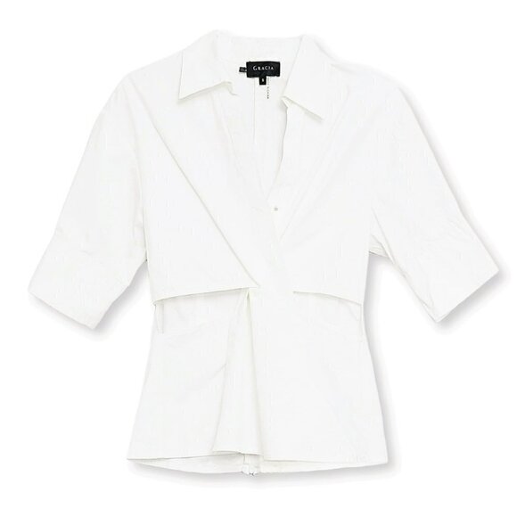 NWT Gracia Collared Cut Out Twisting Point Blouse Top - Picture 4 of 8